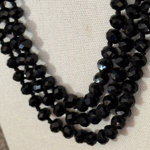 Vintage Black Faceted Beaded Long Necklace
